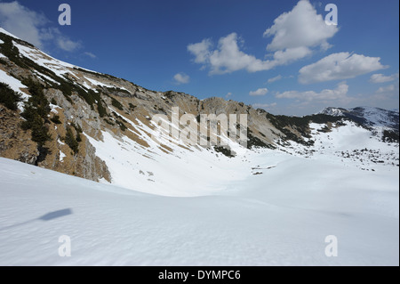 snowy mountains and clouds, Schafreuter, Karwendel, Austrian German border region Stock Photo