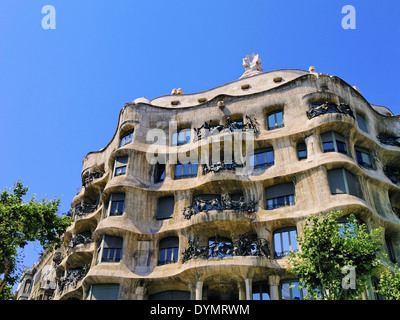 Casa Mila also known as La Pedrera - house designed by Antoni Gaudi in Barcelona, Catalonia, Spain Stock Photo