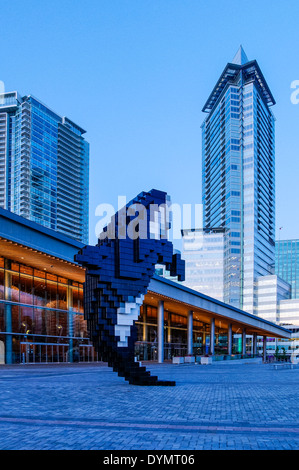 Douglas Coupland's , Digital Orca sculpture, Jack Poole Plaza, Vancouver Convention Centre, Vancouver, British Columbia, Canada Stock Photo