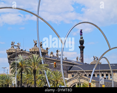 Monument of Christopher Columbus in the harbour of Barcelona, Catalonia, Spain Stock Photo