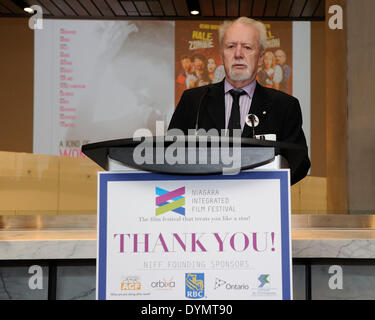 Toronto, Canada. 22nd April 2014. Bill Marshall, founder of TIFF, speaks at the media launch Of the Niagara Integrated Film Festival (NIFF) which will debut this June 19 to 22, 2014 in the Niagara - St. Catharines region. (Dominic Chan/EXImages/Alamy Live News) Stock Photo