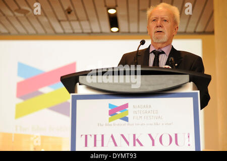 Toronto, Canada. 22nd April 2014. Bill Marshall, founder of TIFF, speaks at the media launch Of the Niagara Integrated Film Festival (NIFF) which will debut this June 19 to 22, 2014 in the Niagara - St. Catharines region. (Dominic Chan/EXImages/Alamy Live News) Stock Photo