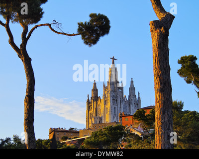 Temple of the Sacred Heart of Jesus on Tibidabo Mountain in Barcelona, Catalonia, Spain Stock Photo