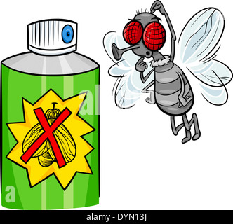 Cartoon Illustration of Funny Fly and Bug Spray Stock Photo