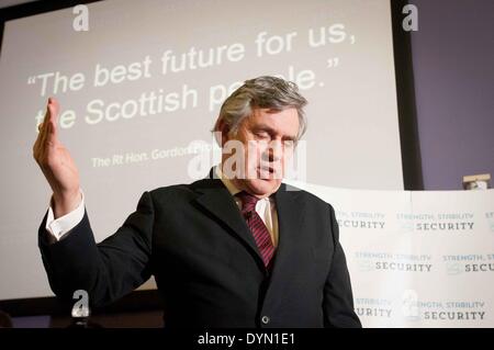 Glasgow, Scotland, UK, 22nd Apr, 2014. Former Prime Minister, and Chancellor, The Right Honourable, Gordon Brown, MP, made his first speech on behalf of the Better Together campaign at the Sir Charles Wilson Building, University of Glasgow. Tuesday, 22nd April 2014. Credit:  Wullie Marr/Alamy Live News Stock Photo