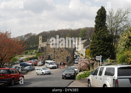 Village of High Bradfield a suburb of Sheffield England, Peak district national park village, parked cars rural countryside Stock Photo