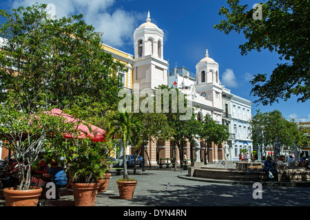 Plaza de Armas and Municipal Building, Old San Juan, Puerto Rico Stock Photo