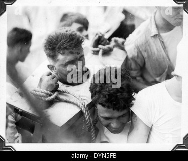This image shows the USS Saratoga during the 'Crossing the Line ...