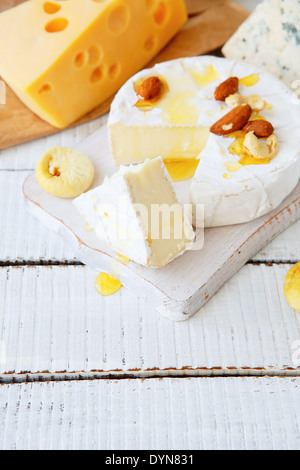 mixed cheese with honey, food closeup Stock Photo