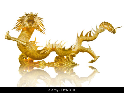 Giant golden Chinese dragon isolated on white background, clipping path Stock Photo