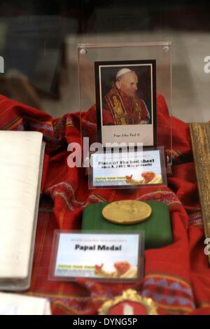 Manila, Philippines -The personal medal was used by Blessed John Paul II at the activity area of Gateway Mall in Araneta Center, Cubao Quezon City. The canonization of Blessed John Paul II will be on Sunday 27th of April 2014 in Vatican City (Photo by Gregorio B. Dantes Jr. / Pacific Press) Stock Photo