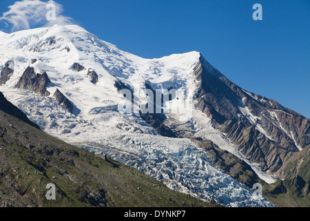Dome and Aiguille du Gouter and Bossons Glacier in the French Alps. Stock Photo