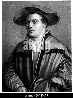 Hans Holbein the Younger. After a self-portrait engraved by Friedrich Weber Stock Photo