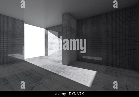 Abstract empty room interior with concrete floor and tile on walls Stock Photo