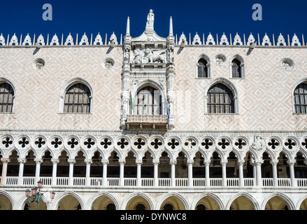 Venice, Italy. Detail with Doges Palace facade, built in Venetian Gothic Style in Piazza San Marco. Stock Photo