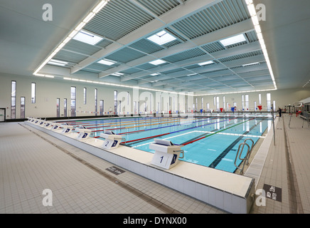 The 50 metre swimming pool at Aberdeen Aquatic Centre, at Aberdeen Sports Village, Aberdeen, Scotland, UK Stock Photo