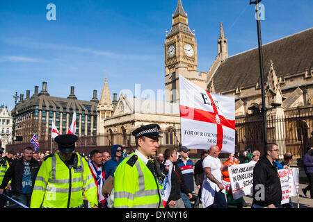 London, March 15th 2014. The English Volunter Force and other anti-Islamist groups march against Islamic extremism, to Parliament. Stock Photo