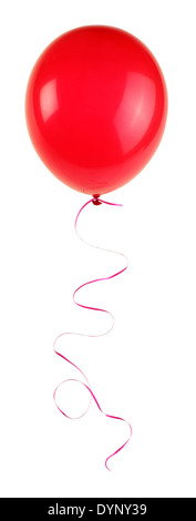 A RED BALLOON WITH A RIBBON CUT OUT ON WHITE Stock Photo