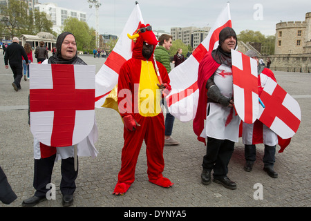 Men dressed up as Saint George on St George's Day. London, UK. Stock Photo