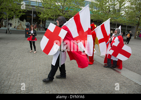 Men dressed up as Saint George on St George's Day. London, UK. Stock Photo