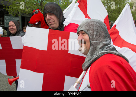 Men dressed up as Saint George on St George's Day. London, UK. Stock Photo