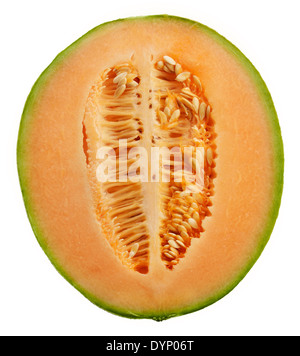 Half Of An Orange Honeydew Melon Isolated On White Background Stock Photo
