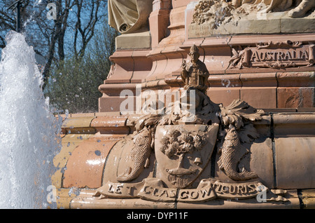 Glasgow's coat of arms on Doulton Fountain in Glasgow Green, Glasgow. Stock Photo