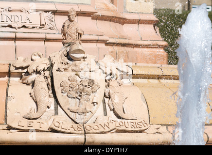 Glasgow Coat of arms in terracotta on the Doulton Fountain in Glasgow Green, Glasgow Stock Photo