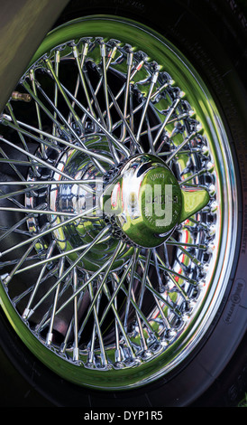 Jaguar E Type wire wheel. Classic british sports car wheel Stock Photo