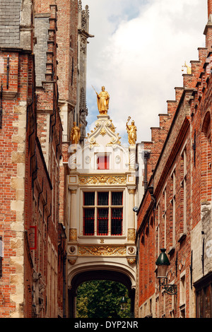 Rear of the Old Civil Registry building and City Hall, Blinde Ezelstraat leading to Burg Square, Bruges, Belgium Stock Photo