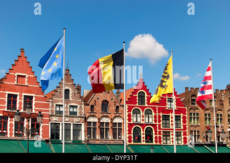 Colourful buildings in Market Square, Bruges, Belgium Stock Photo
