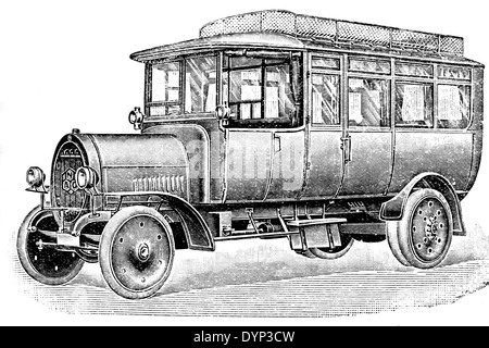 Vintage NAG bus, Germany, illustration from Soviet encyclopedia, 1926 Stock Photo