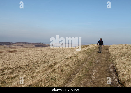 Walker on Axe Edge Moor in the Peak District National Park Stock Photo