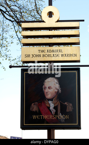 The Admiral Sir John Borlase Warren pub sign, Stapleford, Nottinghamshire, England, UK Stock Photo
