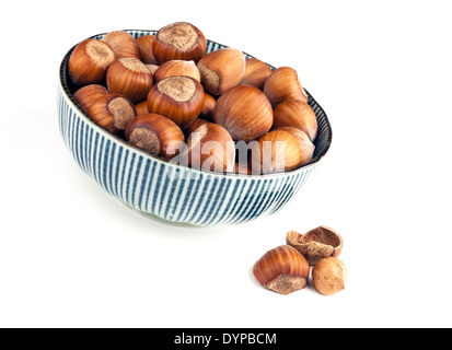 Bowl full of hazelnuts isolated on white background Stock Photo