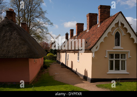Thaxted Almshouses and John Webb's Windmill, Thaxted, Essex,England. April 2014 Stock Photo