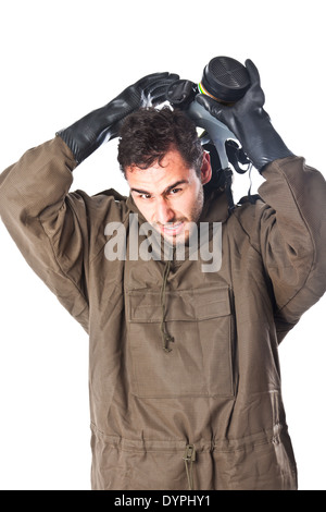 A man wearing an NBC Suit (Nuclear - Biological - Chemical) Stock Photo