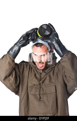 A man wearing an NBC Suit (Nuclear - Biological - Chemical) Stock Photo