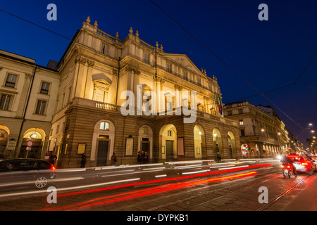 La Scala opera theatre by night, Milan, Lombardy, Italy Stock Photo