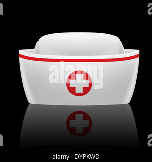 https://l450v.alamy.com/450v/dypkwd/white-and-red-nurse-cap-with-reflection-on-black-background-dypkwd.jpg