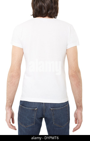 Man in a White V Shape T-shirt, Hands in Pockets. Stock Image - Image of  back, relaxed: 57406757