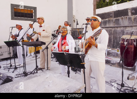 Unidentified people enjoying the Los Indianos Party during the carnival on March 3, 2014 in Santa Cruz de La Palma, Canary Islan Stock Photo