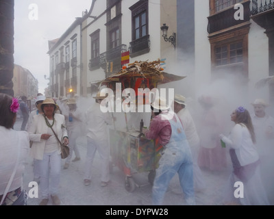 Unidentified people enjoying the Los Indianos Party during the carnival on March 3, 2014 in Santa Cruz de La Palma, Canary Islan Stock Photo