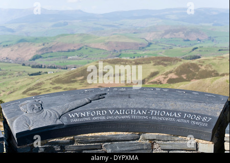 Wynford Vaughan-Thomas memorial viewpoint toposcope near Aberhosan Powys Mid Wales UK Stock Photo