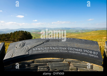 Wynford Vaughan-Thomas memorial viewpoint toposcope near Aberhosan Powys Mid Wales UK Stock Photo