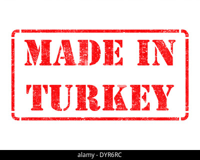 Made in Turkey - inscription on Red Rubber Stamp Isolated on White. Stock Photo