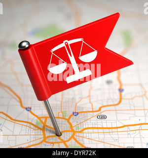 Justice Concept - Small Flag on a Map Background with Selective Focus. Stock Photo