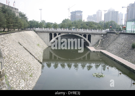 downtown of Xian, Moat with a drawbridge Stock Photo