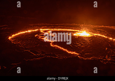the living lava lake in the crater of Erta Ale volcano in the Danakil Depression, Ethiopia, one of 4 in the world Stock Photo