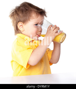 little boy drinking juice Stock Photo